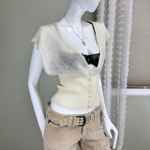 Vintage Old Navy Perfect Fit Knit Sweater Vest – Cream Wool Blend – L